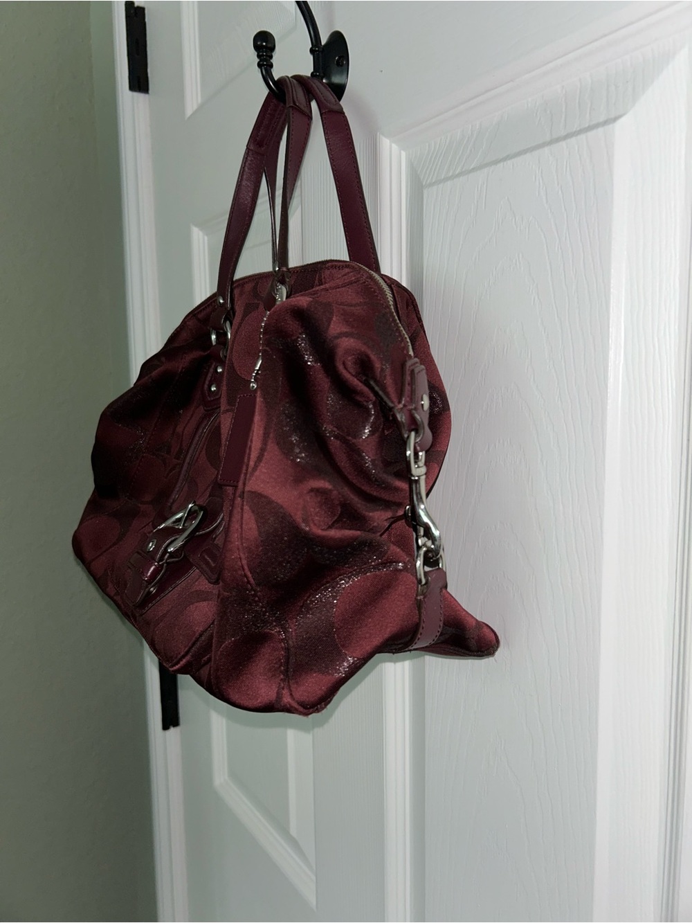 Coach Burgundy Signature Logo Tote with Leather Trim - Picture 5 of 12